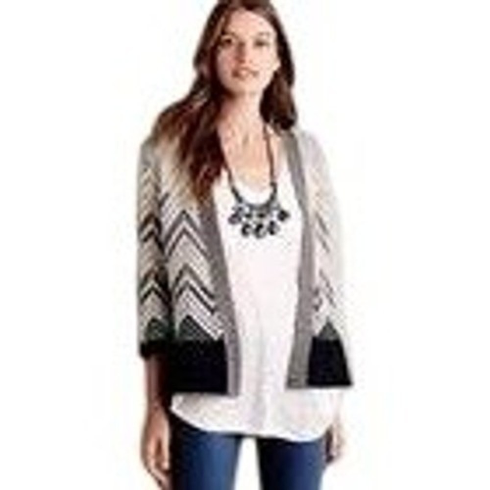 Anthropologie Moth Grey Navy Chevron Wool Blend‎ Open Front Cardigan L
